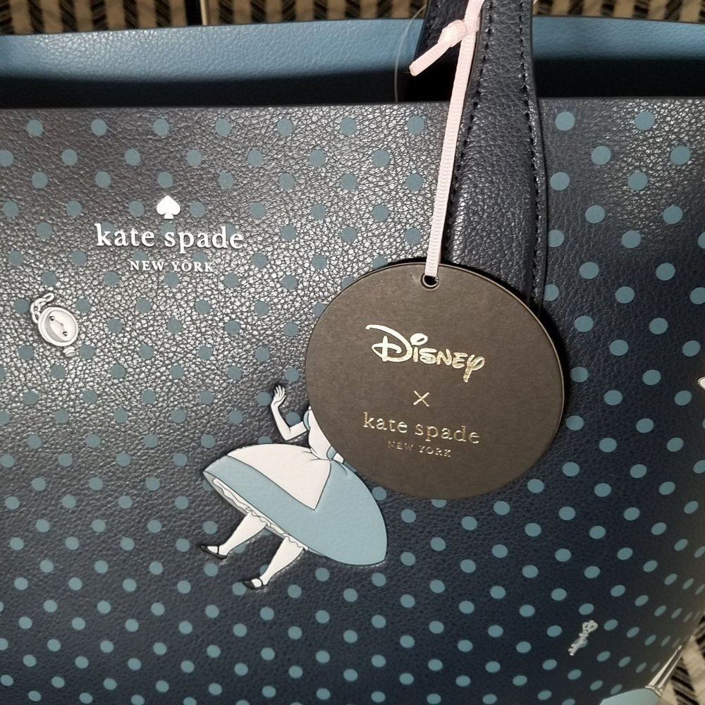 MAKE AN OFFER kate spade alice polka dot white reversible tote blue new with tag - Picture 5 of 7
